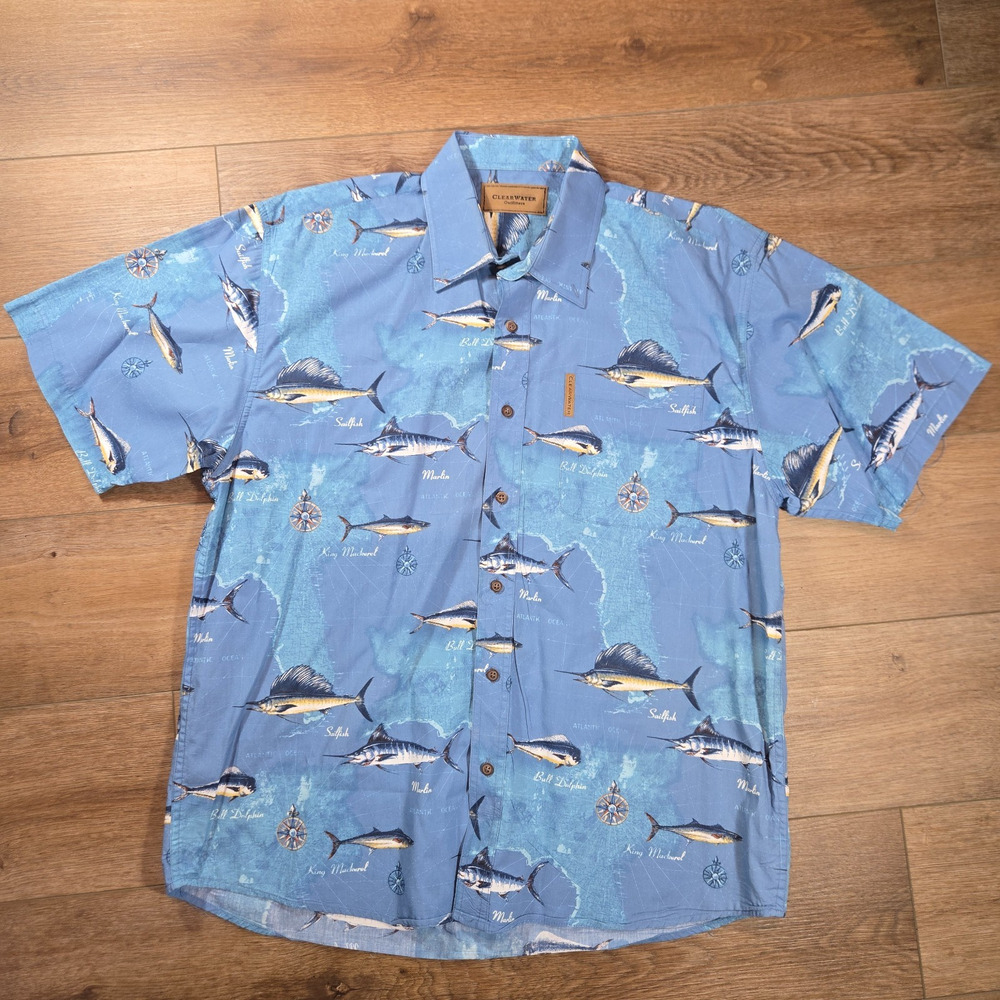 Clearwater Outfitters Marlin Shirt Mens L Beach Ocean Fishing Graphic Tee Blue